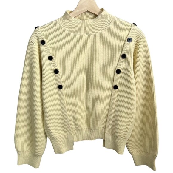 Fray I.D‎ Cotton Cashmere Blend Butter Yellow Sweater S Minimalist Quiet Luxury - Picture 2 of 8